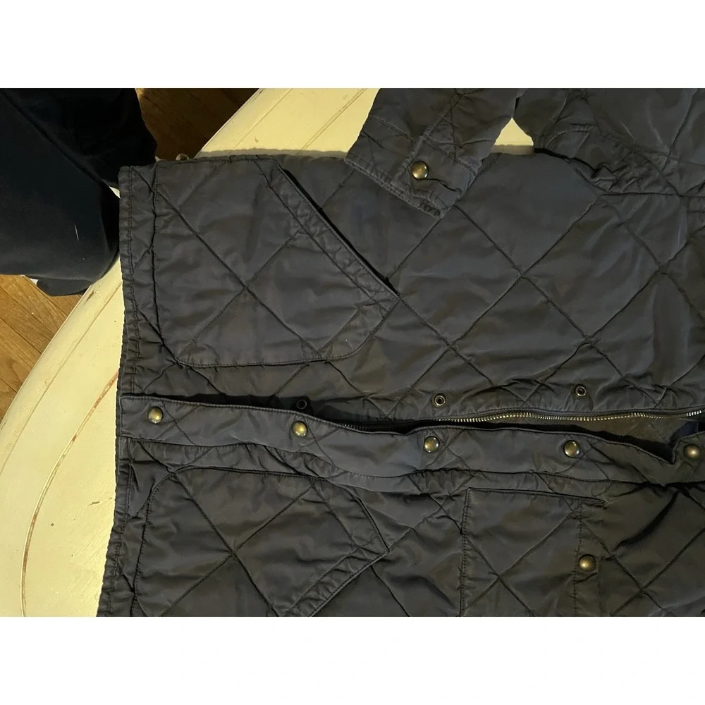 J Crew Quilted Utility Field Jacket Mens Small Navy Diamond Quilt Snap Zip